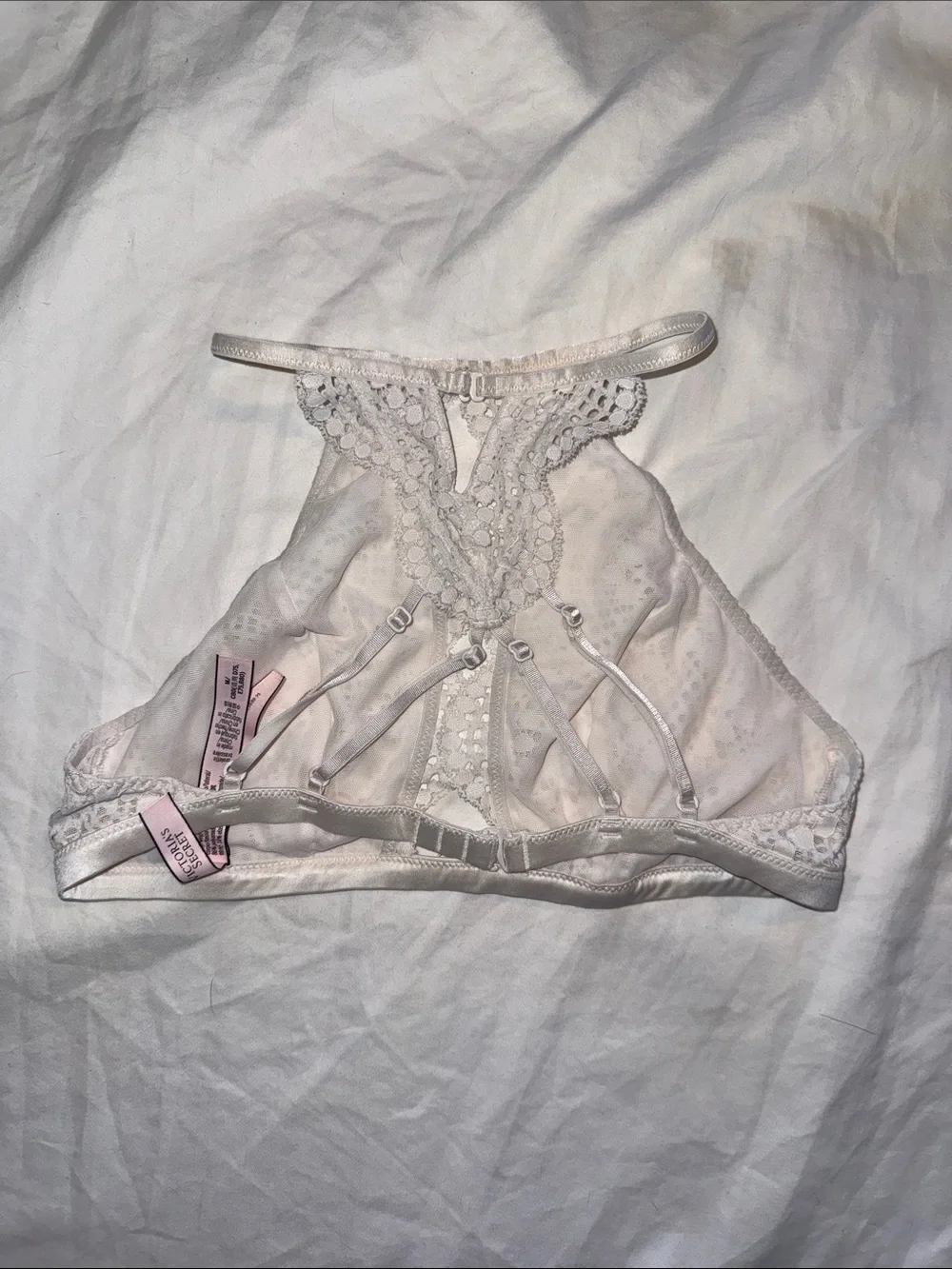 Victorias Secret bra no pads M adjustable straps Lace High-Neck Bralette White